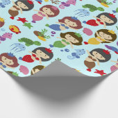 Niedliche Schwimmen chibi Meerjungfrauen unter Geschenkpapier (Ecke)