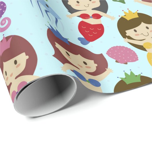 Niedliche Schwimmen chibi Meerjungfrauen unter Geschenkpapier (Rolleneckpunkt)