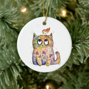 Niedliche, schwindelerregende Katze Keramik Ornament