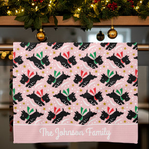 Niedliche Scottie Dog Family Name Snow Fun Muster  Geschirrtuch