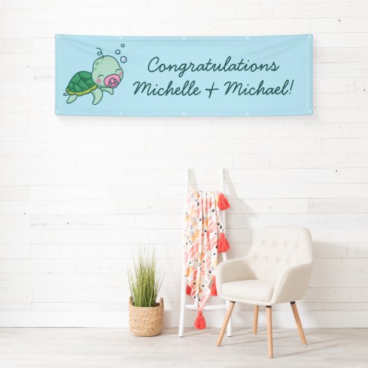 Niedliche Sea Turtle Baby Shower Kawaii Pink Girl Banner (Insitu)
