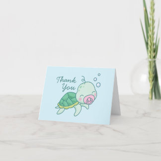 Niedliche Sea Turtle Baby Shower Kawaii Pink Girl Dankeskarte