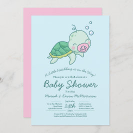 Niedliche Sea Turtle Baby Shower Kawaii Pink Girl Einladung