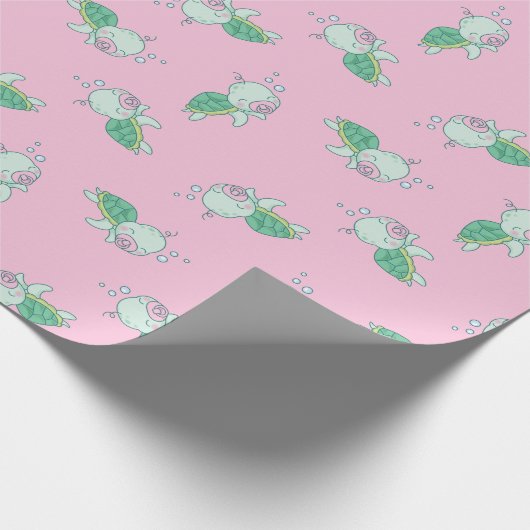 Niedliche Sea Turtle Baby Shower Kawaii Pink Girl Geschenkpapier (Ecke)