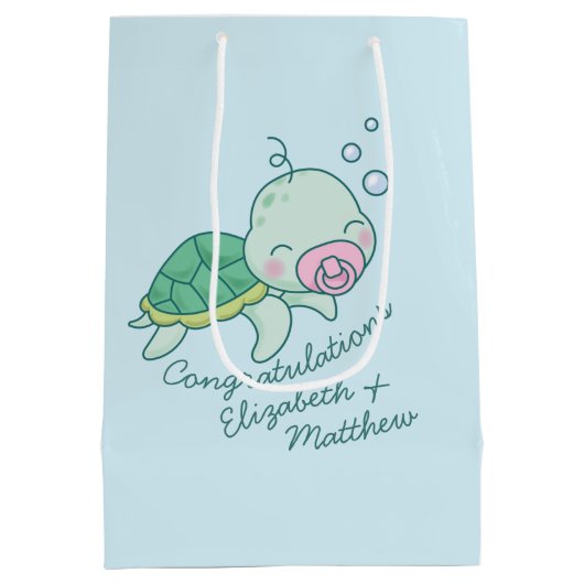Niedliche Sea Turtle Baby Shower Kawaii Pink Girl Mittlere Geschenktüte (Rückseite)