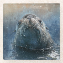 Niedliche Seelöwe GesichtAquarell Wildnis Glasuntersetzer