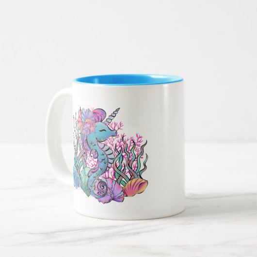 niedliche Seepferd-Liebhaber fügen Monogramm hinzu Zweifarbige Tasse (Vorderseite Links)