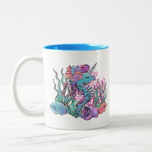 niedliche Seepferd-Liebhaber fügen Monogramm hinzu Zweifarbige Tasse (Links)