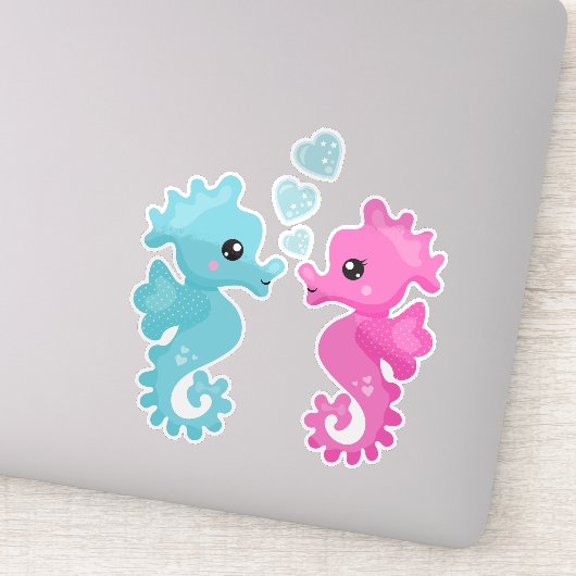 Niedliche Seepferde, rosa Seepferd, blaues Seepfer Aufkleber (Detail)