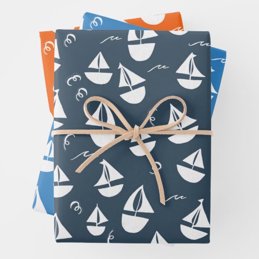 Niedliche Segelboote Retro Moderne Segelboote Gesc Geschenkpapier Set (Beispiel)