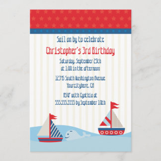Niedliche Segelboote und Wal-Geburtstagsfeier Einladung