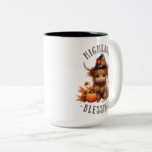Niedliche Segnungen für den Erntedank der Hochland Zweifarbige Tasse (VorderseiteRechts)