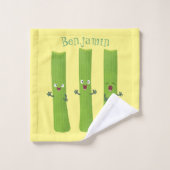 Niedliche Sellerie Sticks Trio Cartoon Gemüse Badhandtuch Set (Waschlappen)
