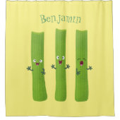 Niedliche Sellerie Sticks Trio Cartoon Gemüse Duschvorhang (Vorderseite)
