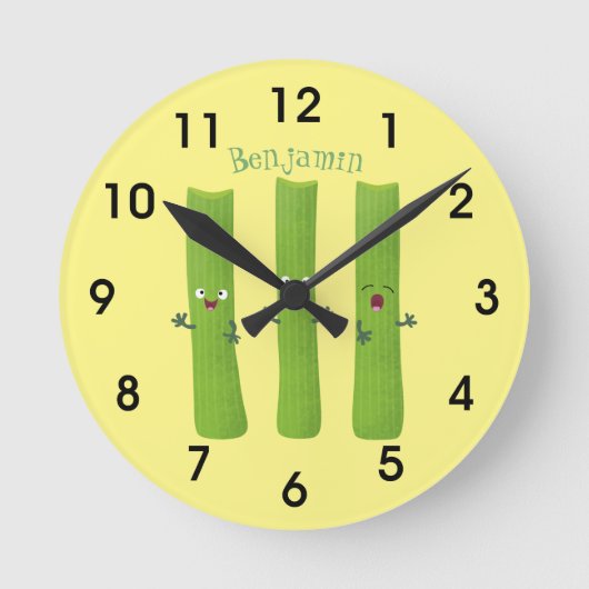 Niedliche Sellerie Sticks Trio Cartoon Gemüse Runde Wanduhr (Vorderseite)