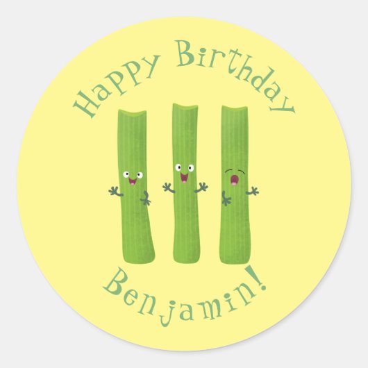 Niedliche Sellerie Sticks Trio Cartoon Gemüse Runder Aufkleber (Vorderseite)