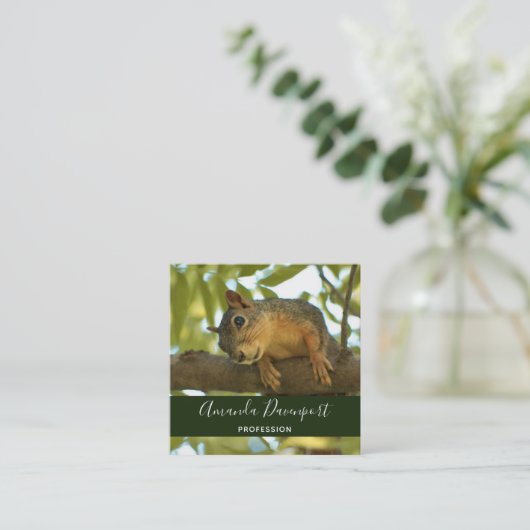 Niedliche, seltsame Eichhörnchenfotografie Quadratische Visitenkarte (Stehend Vorderseite)