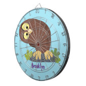 Niedliche, seltsame, lustige Uhu-Cartoon-Illustrat Dartscheibe (Vorderseite rechts)