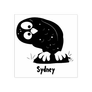 Niedliche, seltsame, lustige Uhu-Cartoon-Illustrat Gummistempel