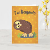 Niedliche, seltsame, lustige Uhu-Cartoon-Illustrat Karte (Gelbe Blume)