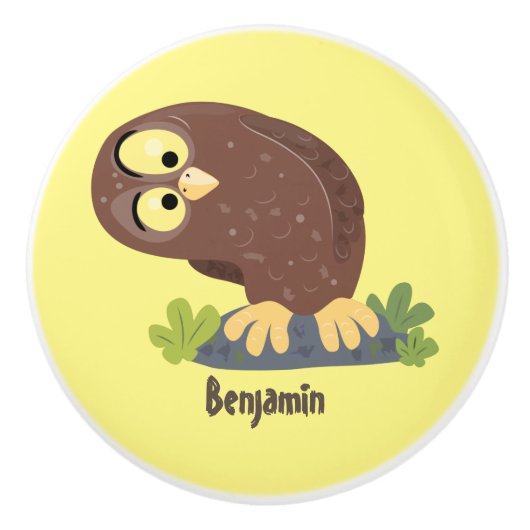 Niedliche, seltsame, lustige Uhu-Cartoon-Illustrat Keramikknauf (Vorderseite)