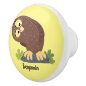 Niedliche, seltsame, lustige Uhu-Cartoon-Illustrat Keramikknauf (Rechts)