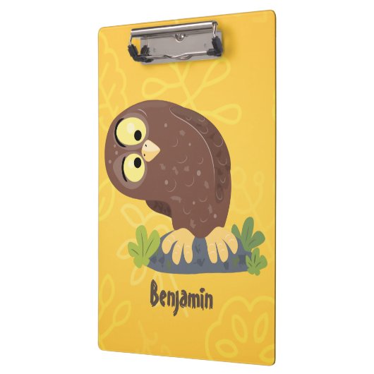 Niedliche, seltsame, lustige Uhu-Cartoon-Illustrat Klemmbrett (Links)