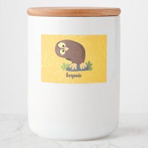 Niedliche, seltsame, lustige Uhu-Cartoon-Illustrat Lebensmitteletikett