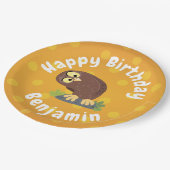 Niedliche, seltsame, lustige Uhu-Cartoon-Illustrat Pappteller (Schrägansicht)