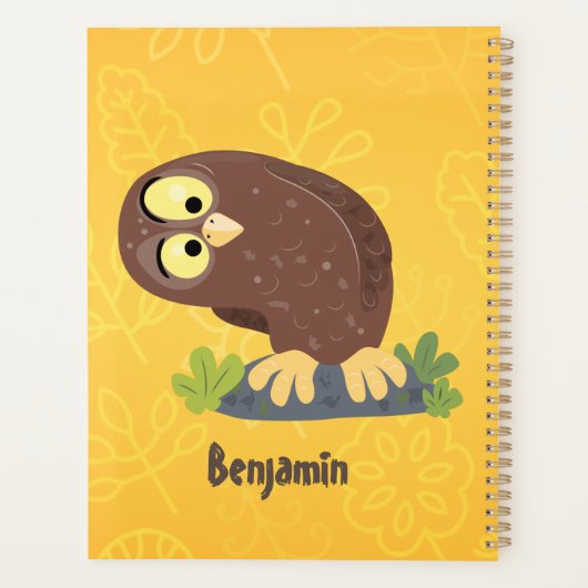 Niedliche, seltsame, lustige Uhu-Cartoon-Illustrat Planer (Rückseite)