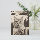 Niedliche Sepia Kitty und UFO Postkarte (Stehend Vorderseite)