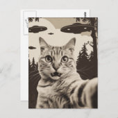 Niedliche Sepia Kitty und UFO Postkarte (Vorne/Hinten)