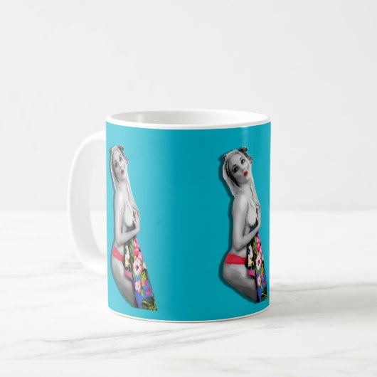 Niedliche Sexy Retro Tropical Pinup Girl Aquamarin Kaffeetasse (Vorderseite Links)