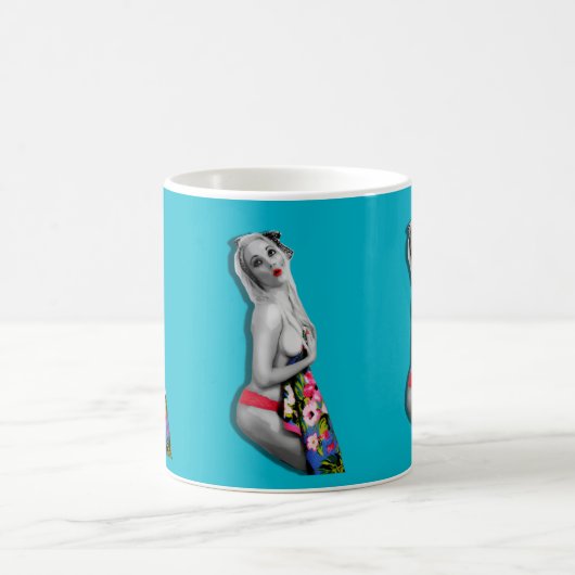 Niedliche Sexy Retro Tropical Pinup Girl Aquamarin Kaffeetasse (Mittel)