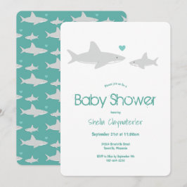 Niedliche Shark Animal Green Baby Dusche Einladung