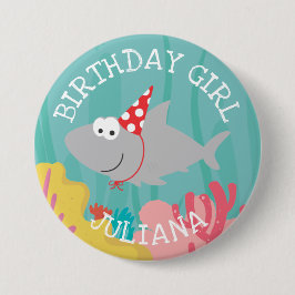 Niedliche Shark Girls Geburtstag 3" Schaltfläche Button