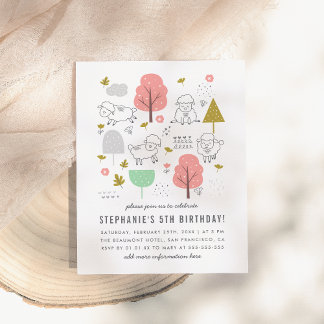 Niedliche Sheep Modern Little Girl's Geburtstagspa Einladungspostkarte