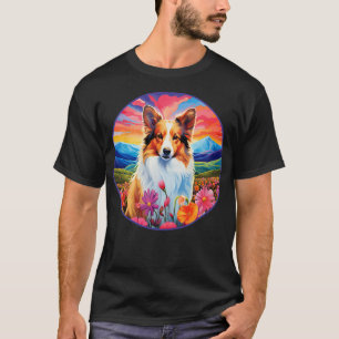 Niedliche Sheltie Farbenfrohe Blume Berg Welpe T-Shirt