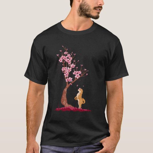 Niedliche Shiba Inu Hund Japanische Kirschblossom T-Shirt (Vorderseite)
