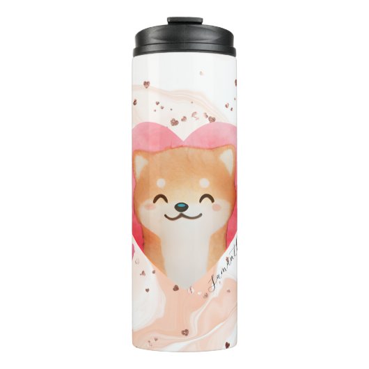 Niedliche Shiba Inu im Herzen Thermosbecher (Vorderseite)