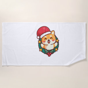 Niedliche Shiba Inu Lächeln mit Xmas Hat Active Strandtuch