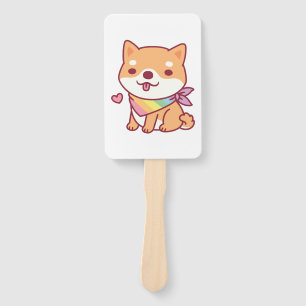 Niedliche Shiba-Inu mit Regenbogenpferd Bandana Fächer