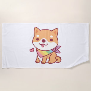 Niedliche Shiba-Inu mit Regenbogenpferd Bandana Strandtuch