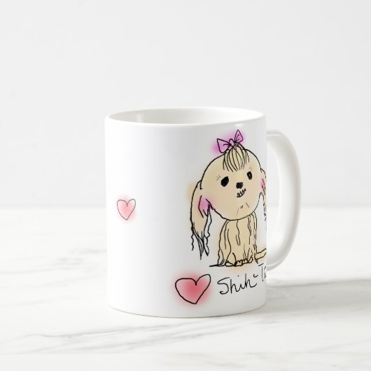 Niedliche Shih Tzu Doodle Zeichnend Kaffeetasse (VorderseiteRechts)