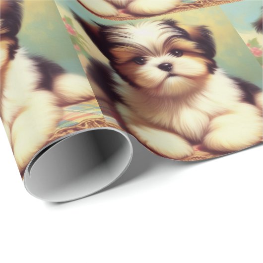 Niedliche Shih-Tzu-Puppy-Malerei Geschenkpapier (Rolleneckpunkt)