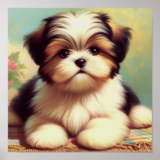 Niedliche Shih-Tzu-Puppy-Malerei Poster (Vorne)