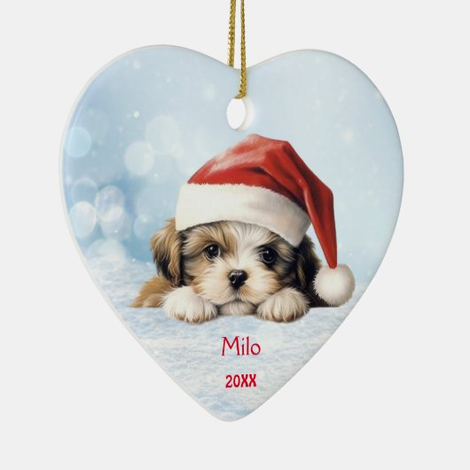 Niedliche Shih Tzu Welppy Dog Weihnachtsmannmütze  Keramik Ornament (Rechts)