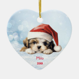 Niedliche Shih Tzu Welppy Dog Weihnachtsmannmütze Keramik Ornament