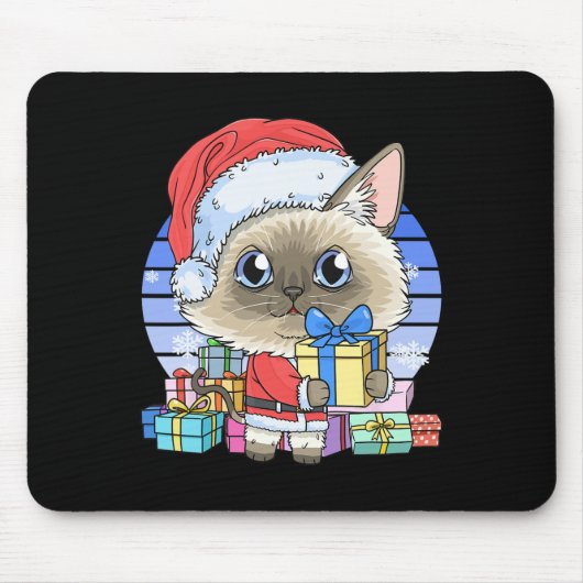 Niedliche Siamese Cat Santa Claus Weihnachten Weih Mousepad (Vorne)