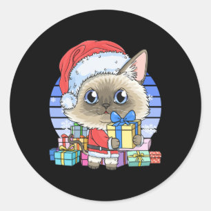 Niedliche Siamese Cat Santa Claus Weihnachten Weih Runder Aufkleber